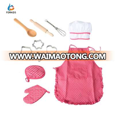 11pcs kids cosplay costumes,ages 3-7 years old girls apron cooking role play toy set